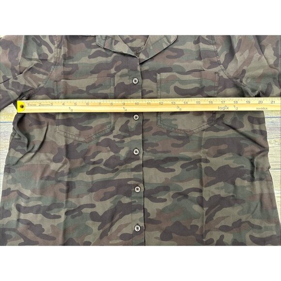 Side Stitch Button Front Tunic With Roll Tab Sleeve Camo Print Size S A381343 - Picture 9 of 13
